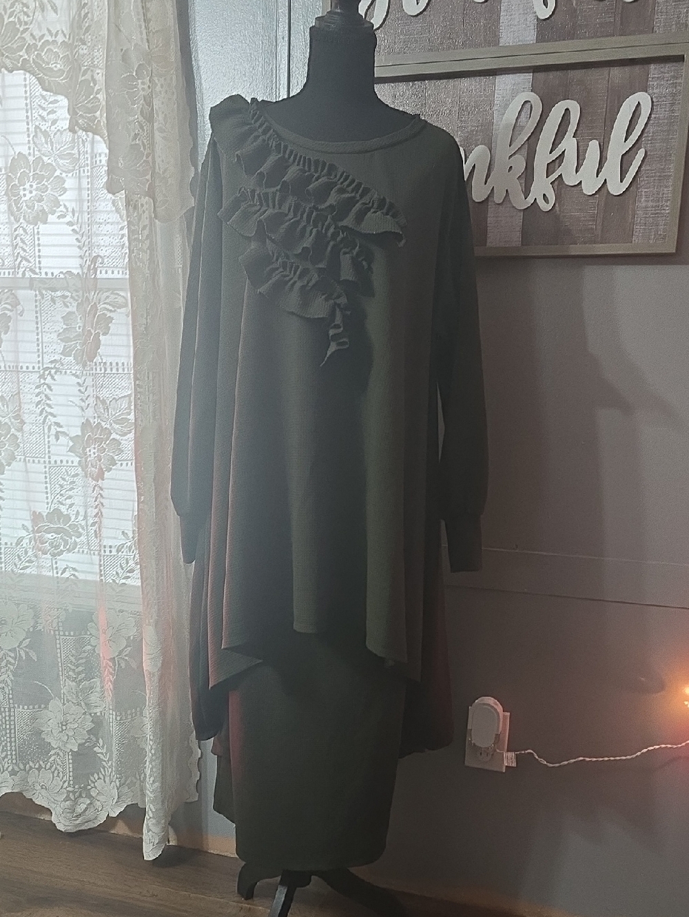 Olive Green Ruffle Tunic Outfit